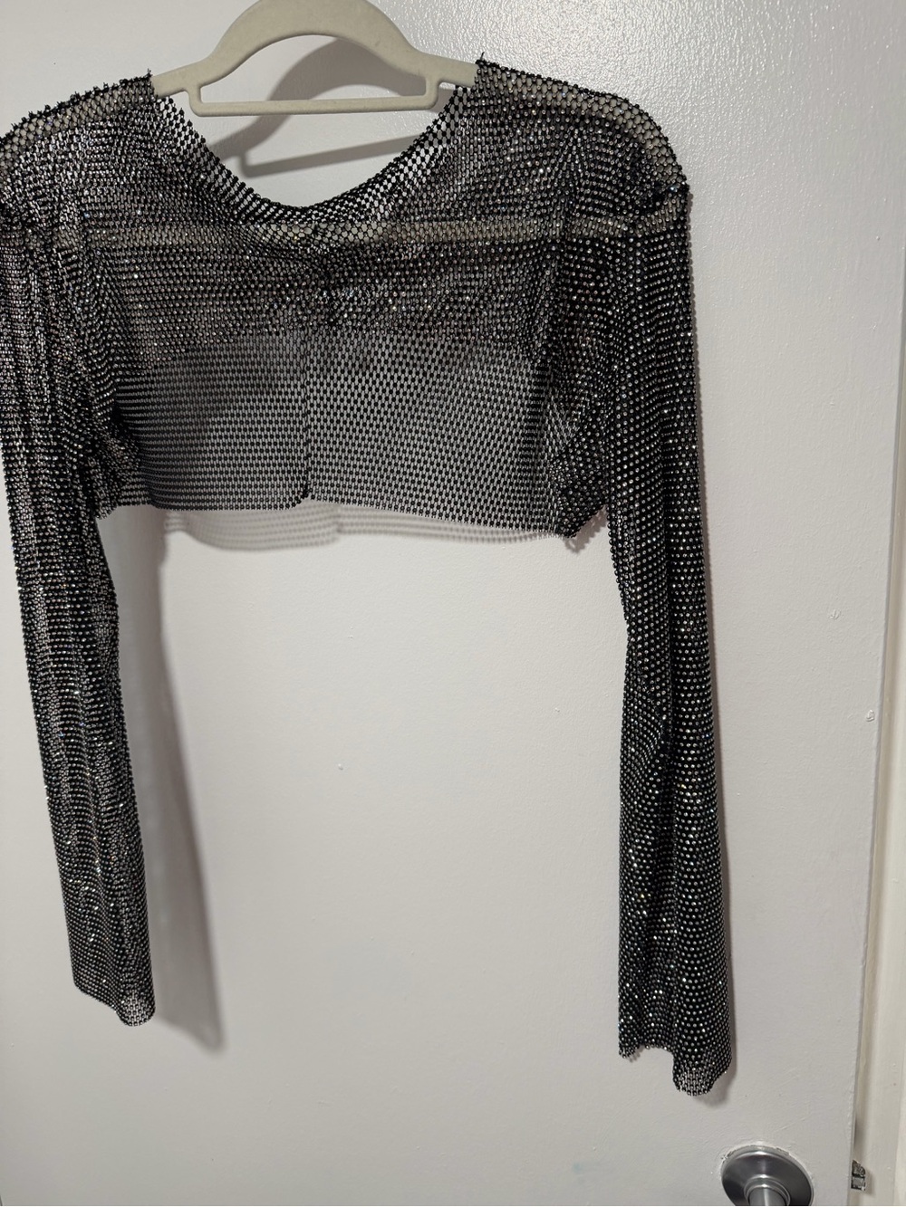 NWOT Mesh Rhinestone Crop Top - Picture 9 of 11